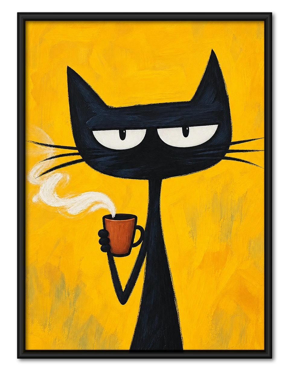 The Cool Coffee Smoke Black Cat – Retro Edgy Wall Art on Natural Wood Canvas