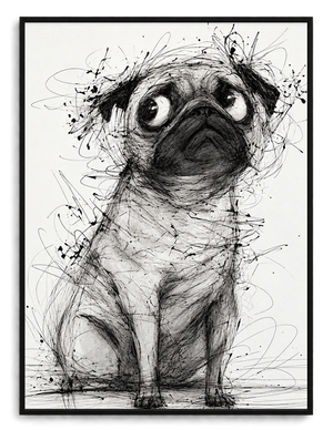 The Sketch-Style Pug – Minimalist Line Art Wall Art on Natural Wood Canvas