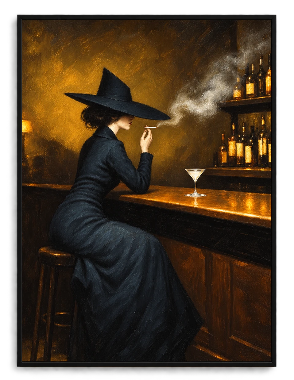 Vintage Witch at Bar Martini Canvas Art