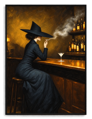 Vintage Witch at Bar Martini Canvas Art