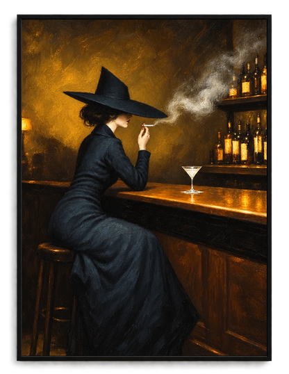 Vintage Witch at Bar Martini Canvas Art