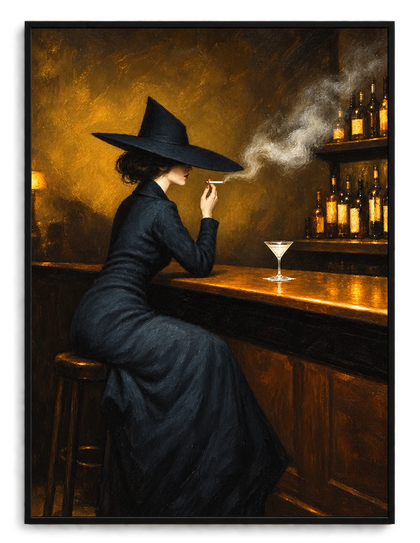 Vintage Witch at Bar Martini Canvas Art
