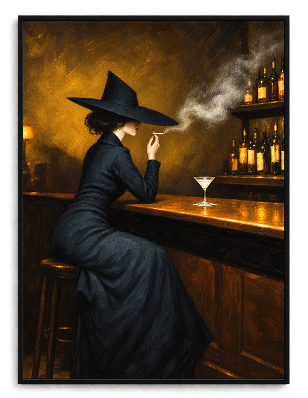 Vintage Witch at Bar Martini Canvas Art