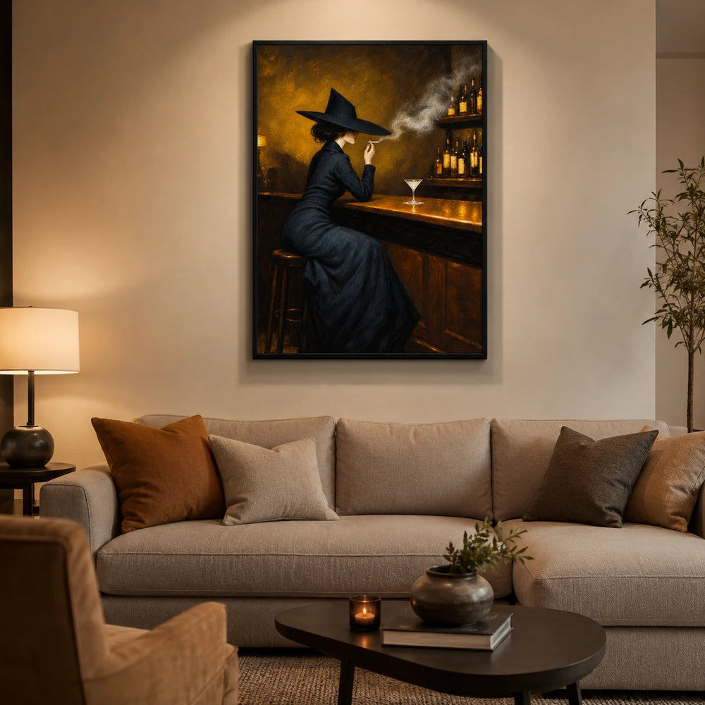 Vintage Witch at Bar Martini Canvas Art