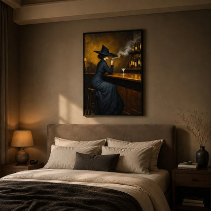 Vintage Witch at Bar Martini Canvas Art