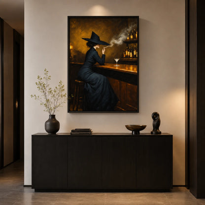 Vintage Witch at Bar Martini Canvas Art