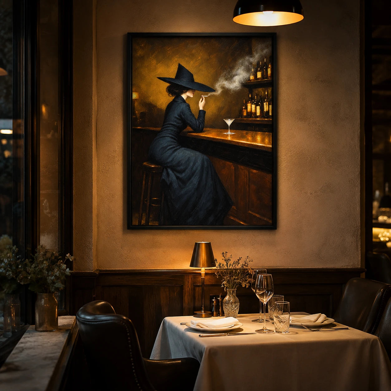 Vintage Witch at Bar Martini Canvas Art