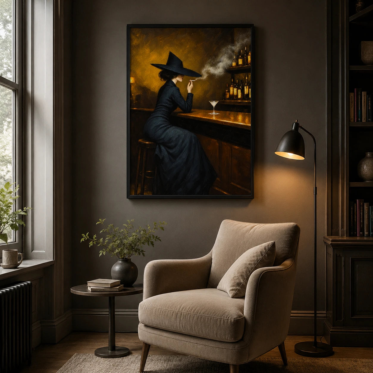 Vintage Witch at Bar Martini Canvas Art