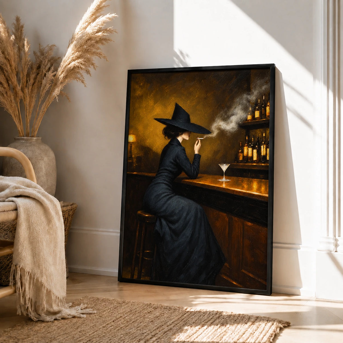 Vintage Witch at Bar Martini Canvas Art