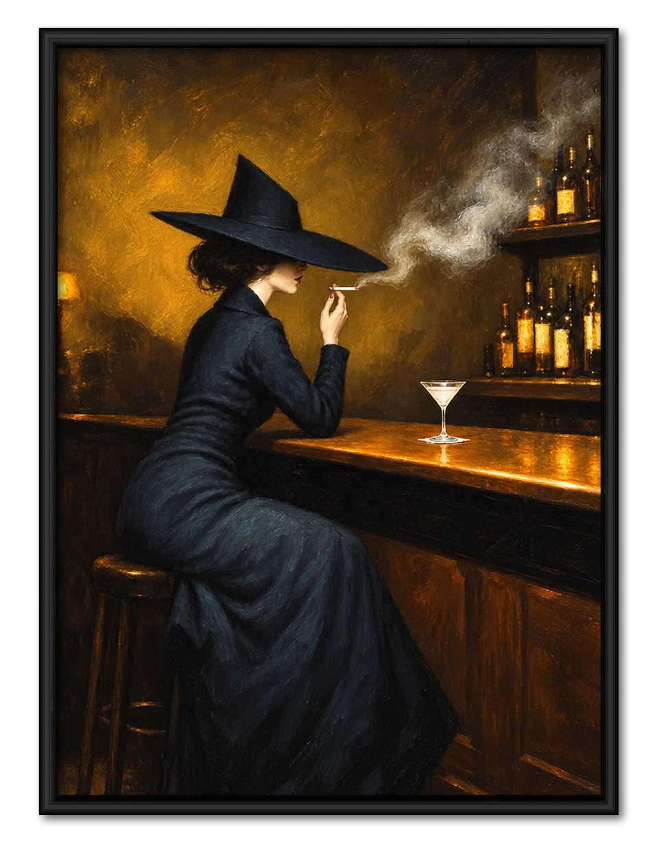 Vintage Witch at Bar Martini Canvas Art