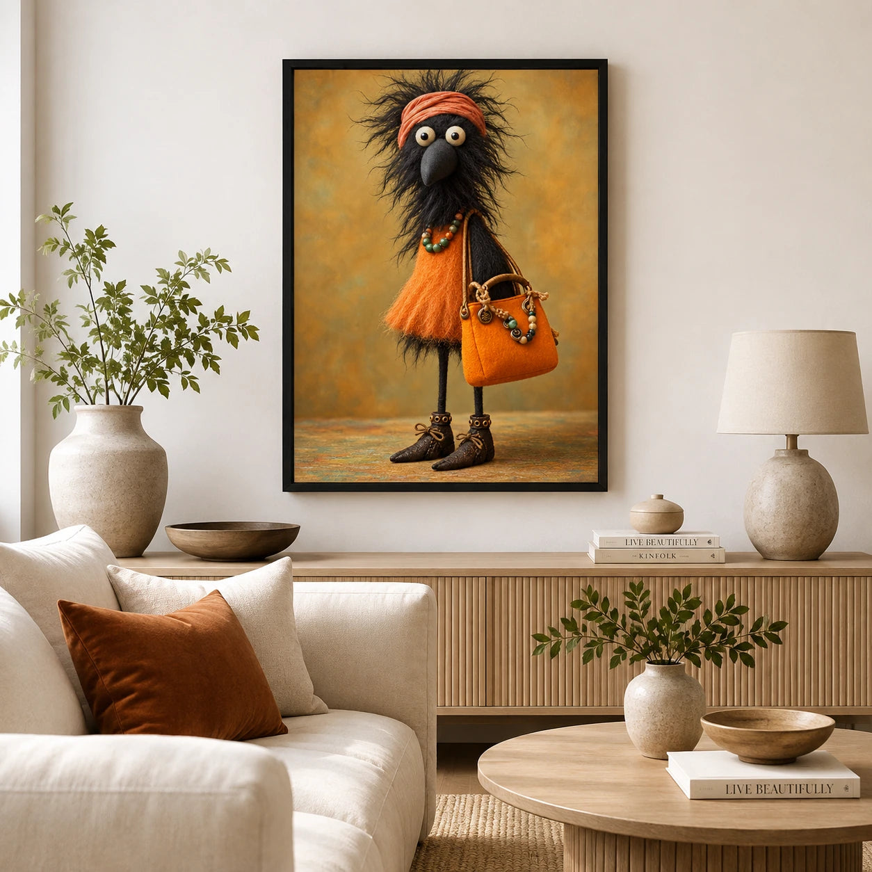 Whimsical Boho Bird Canvas Wall Art