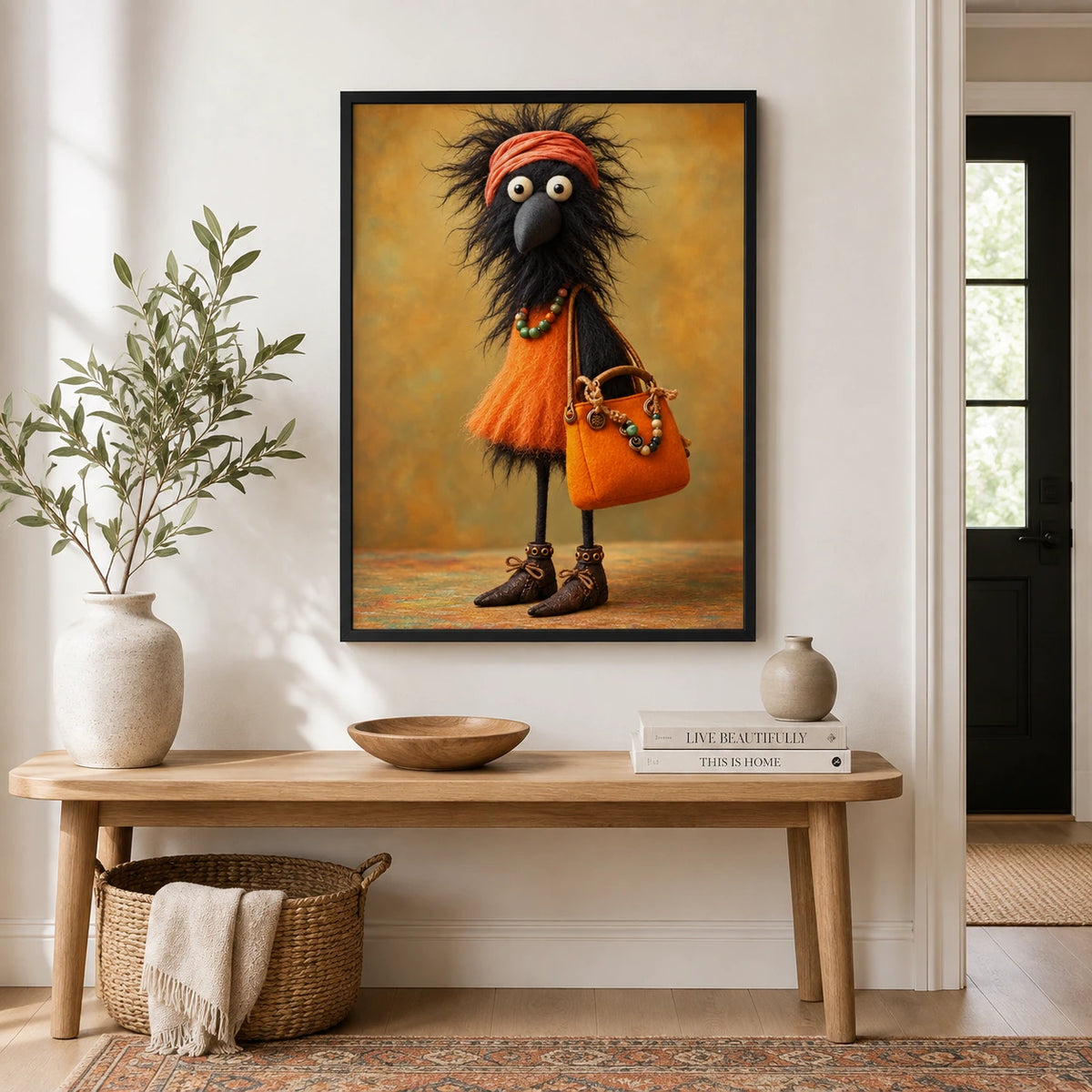 Whimsical Boho Bird Canvas Wall Art