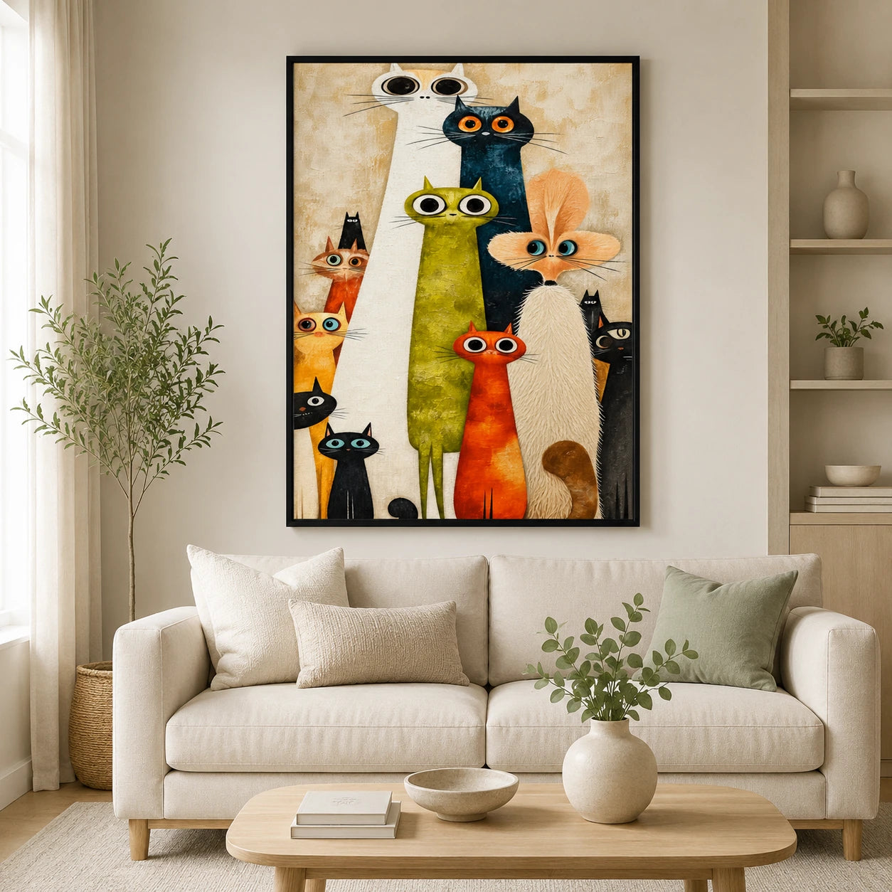 Whimsical Cat Crew Textured Oil Canvas Wall Art
