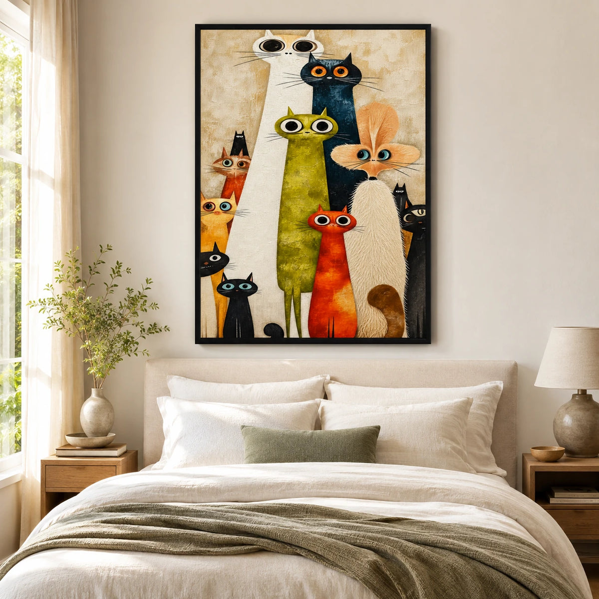 Whimsical Cat Crew Textured Oil Canvas Wall Art