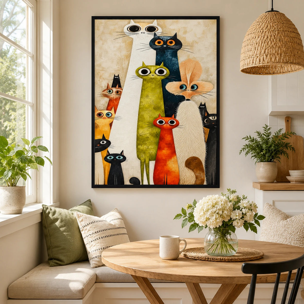 Whimsical Cat Crew Textured Oil Canvas Wall Art