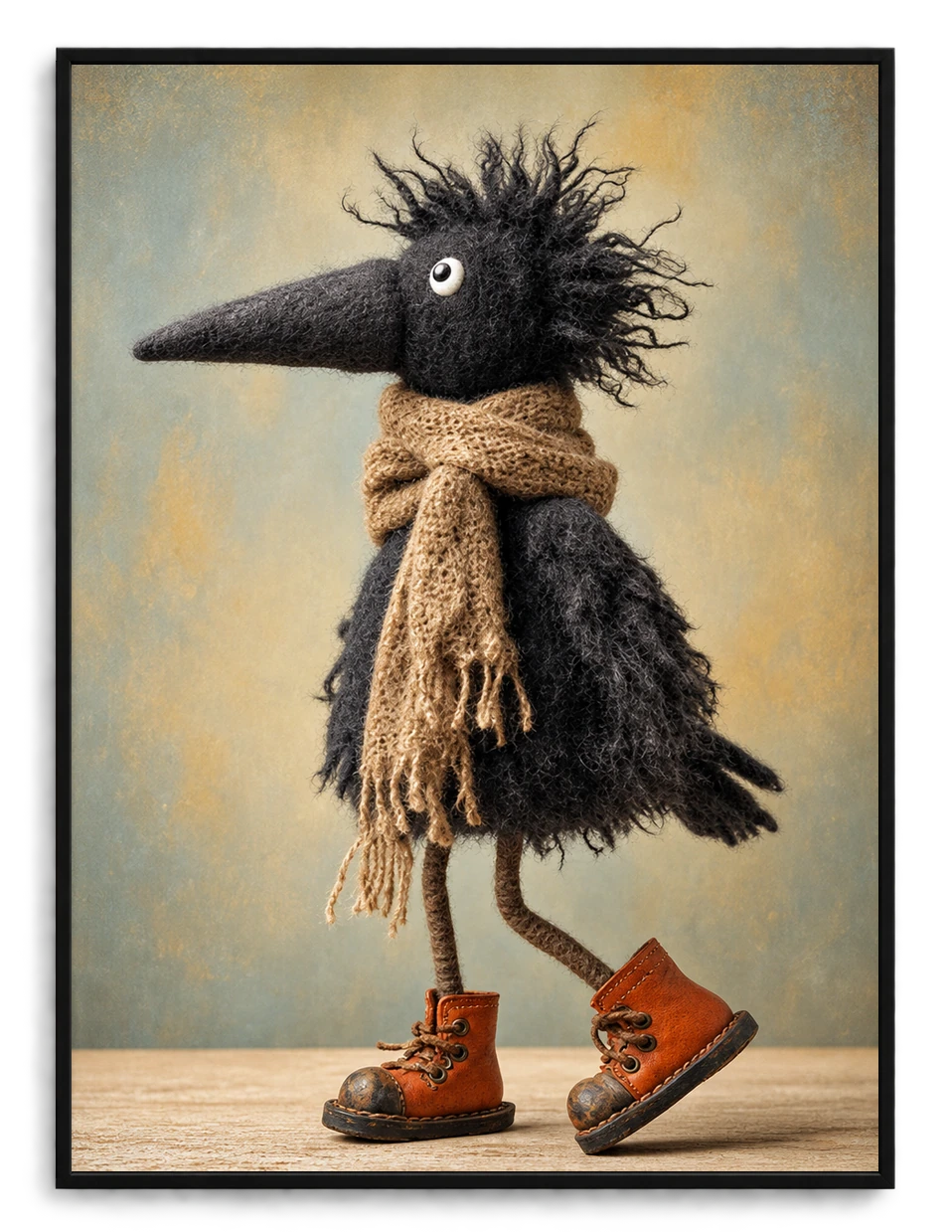 Whimsical Crow Scarf Boots Canvas Wall Art