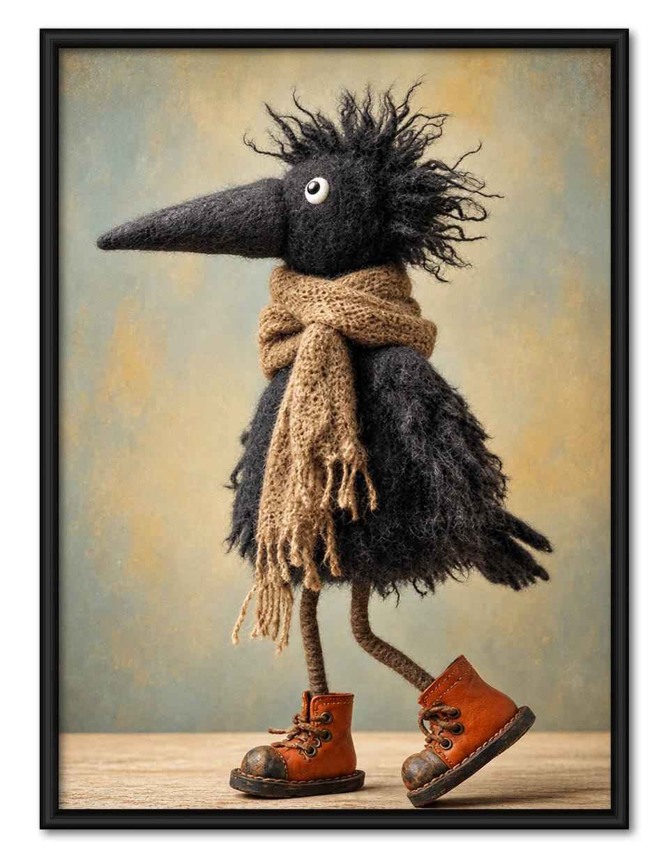 Whimsical Crow Scarf Boots Canvas Wall Art