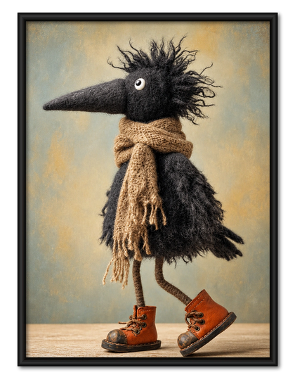 Whimsical Crow Scarf Boots Canvas Wall Art