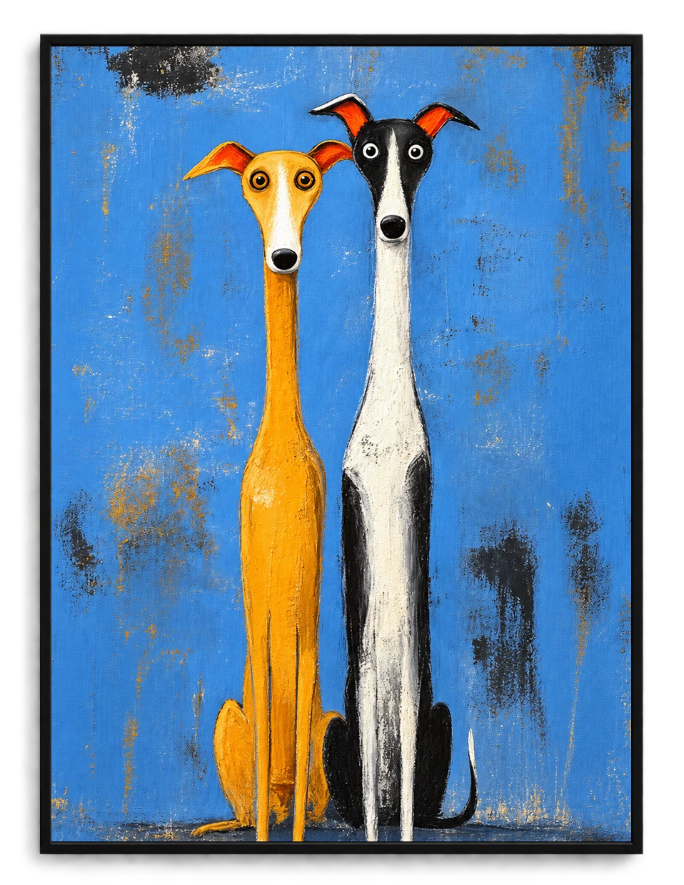 Whimsical Greyhound Duo Folk Art Canvas Print