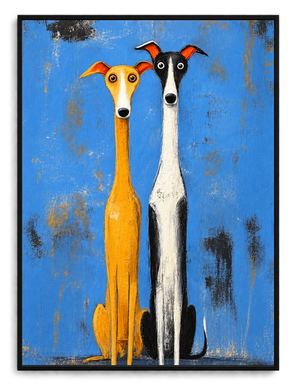 Whimsical Greyhound Duo Folk Art Canvas Print