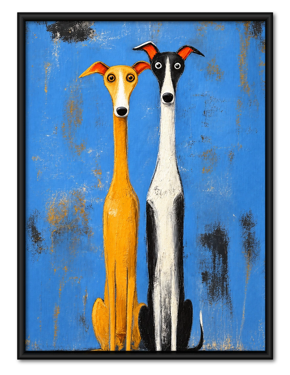 Whimsical Greyhound Duo Folk Art Canvas Print