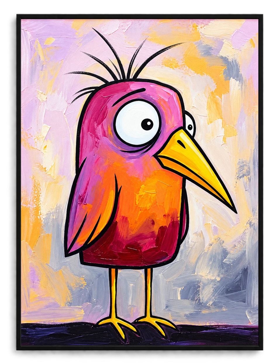 Whimsical Pink-Orange Bird Wall Art