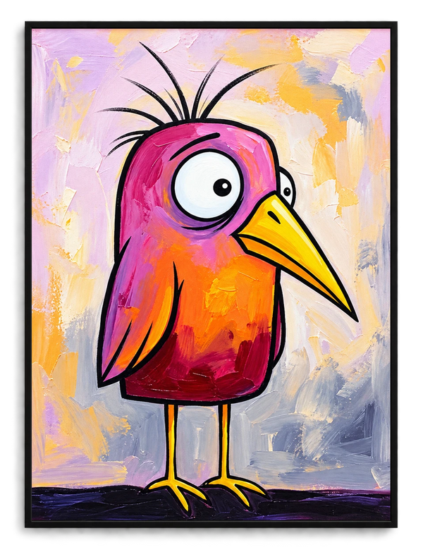 Whimsical Pink-Orange Bird Wall Art