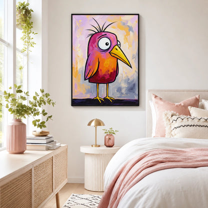 Whimsical Pink-Orange Bird Wall Art