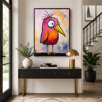 Whimsical Pink-Orange Bird Wall Art
