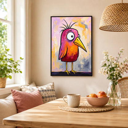 Whimsical Pink-Orange Bird Wall Art