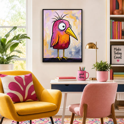 Whimsical Pink-Orange Bird Wall Art