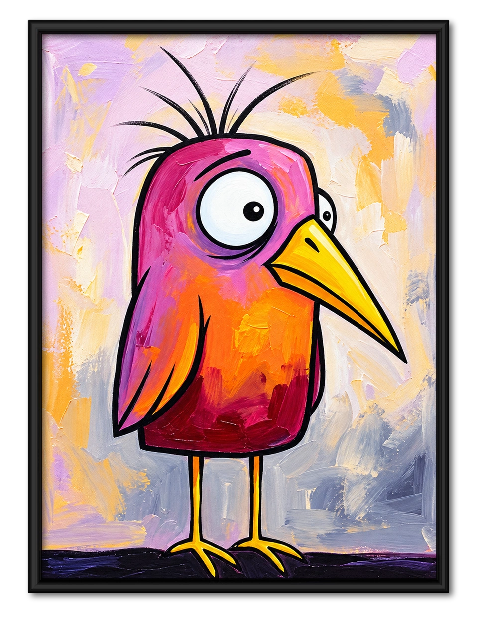 Whimsical Pink-Orange Bird Wall Art