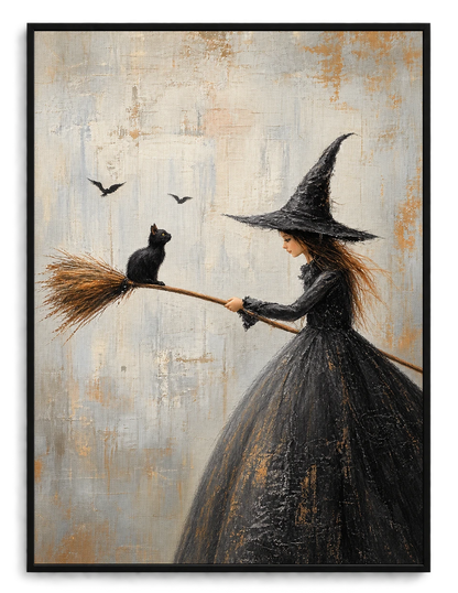 Witch Black Cat Broom Gothic Canvas Art