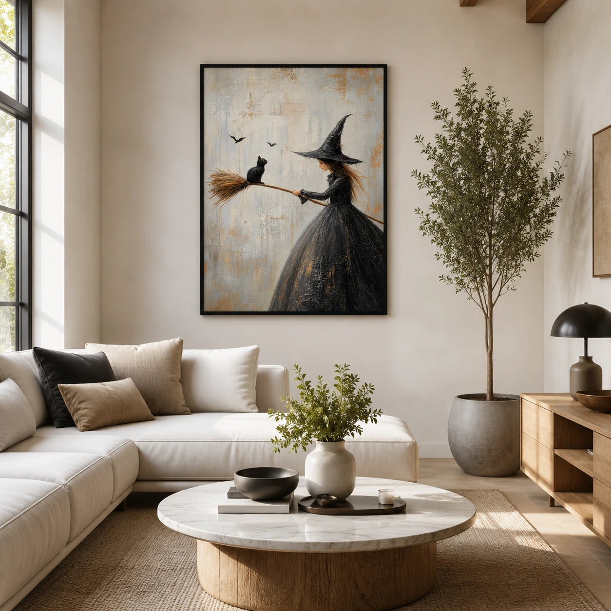 Witch Black Cat Broom Gothic Canvas Art