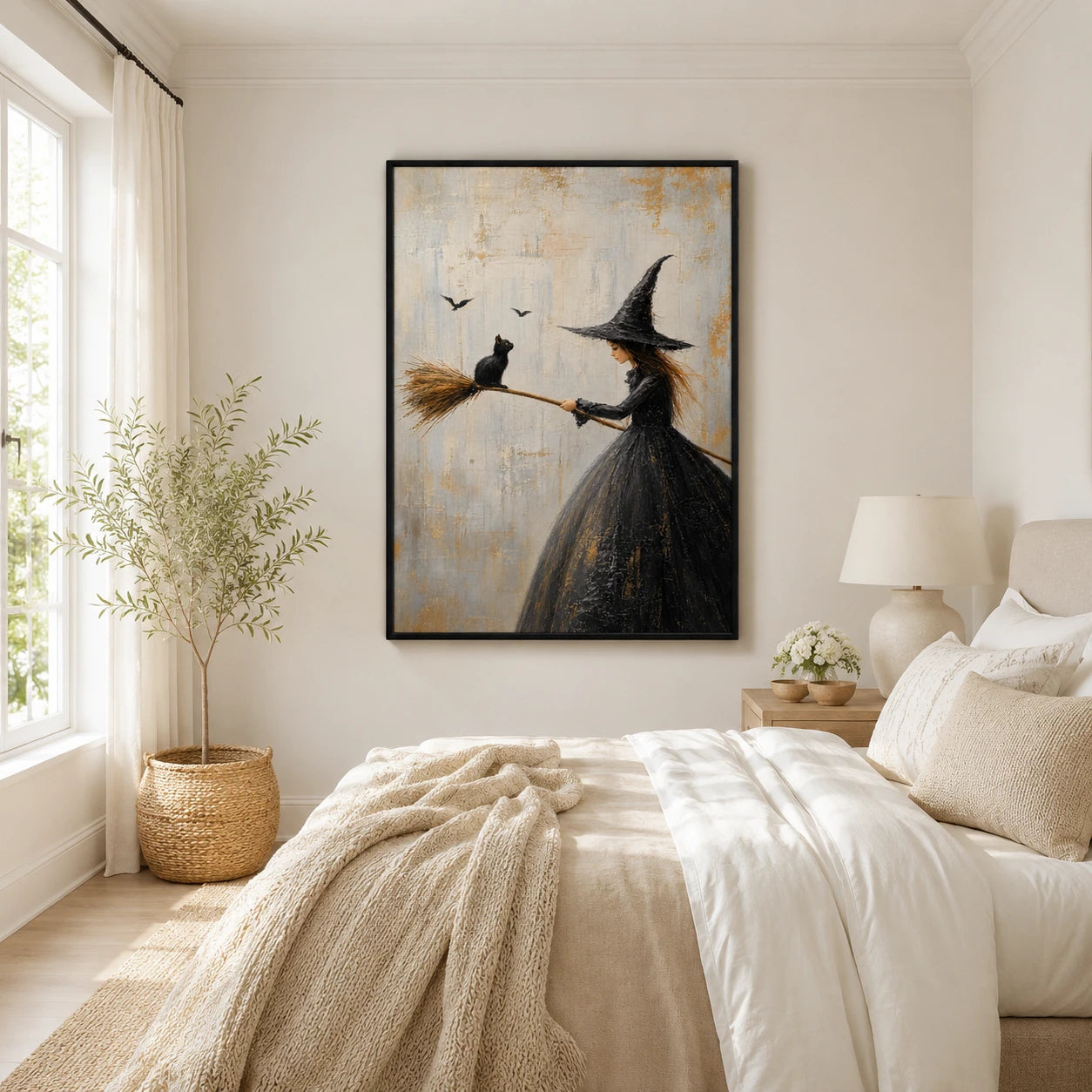 Witch Black Cat Broom Gothic Canvas Art