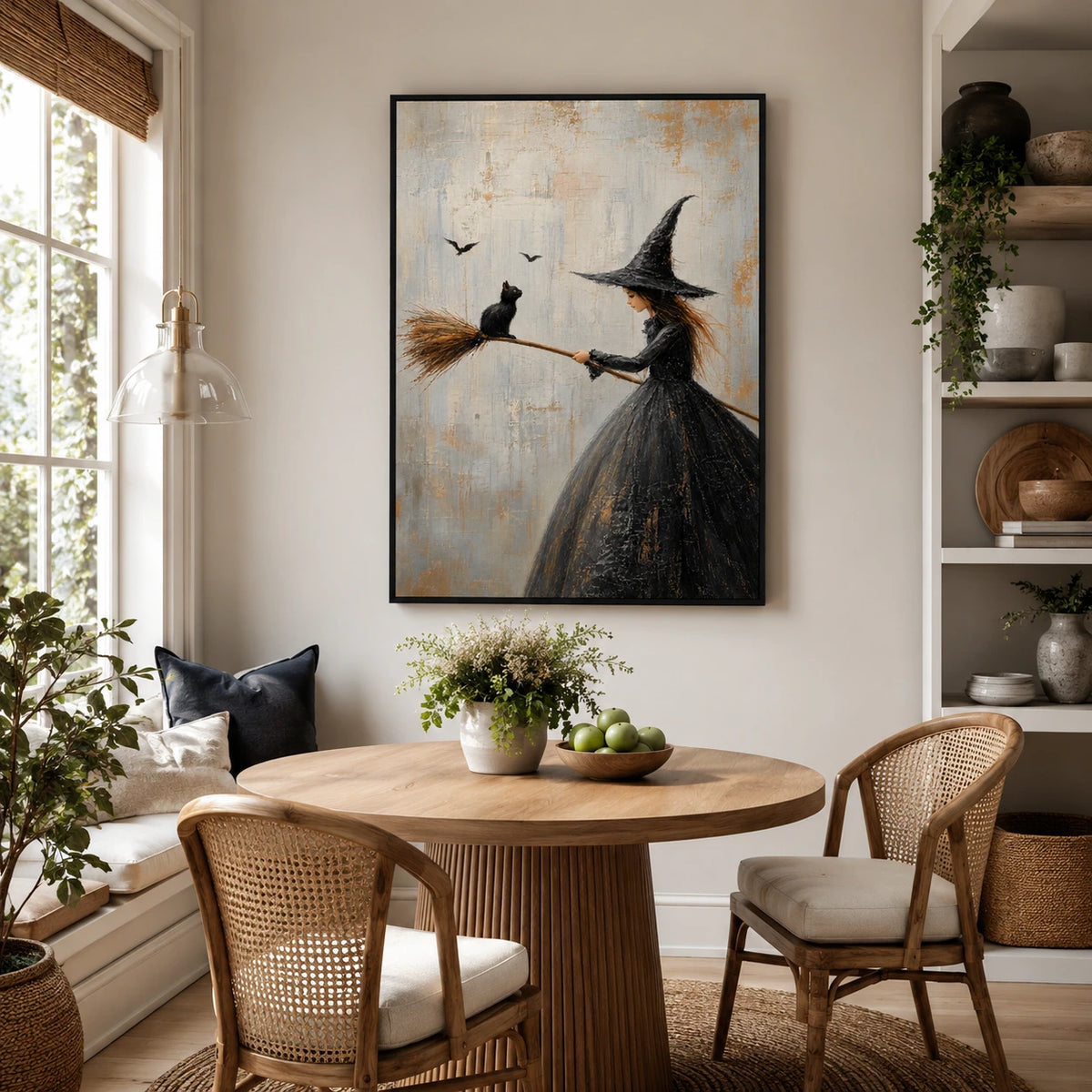 Witch Black Cat Broom Gothic Canvas Art