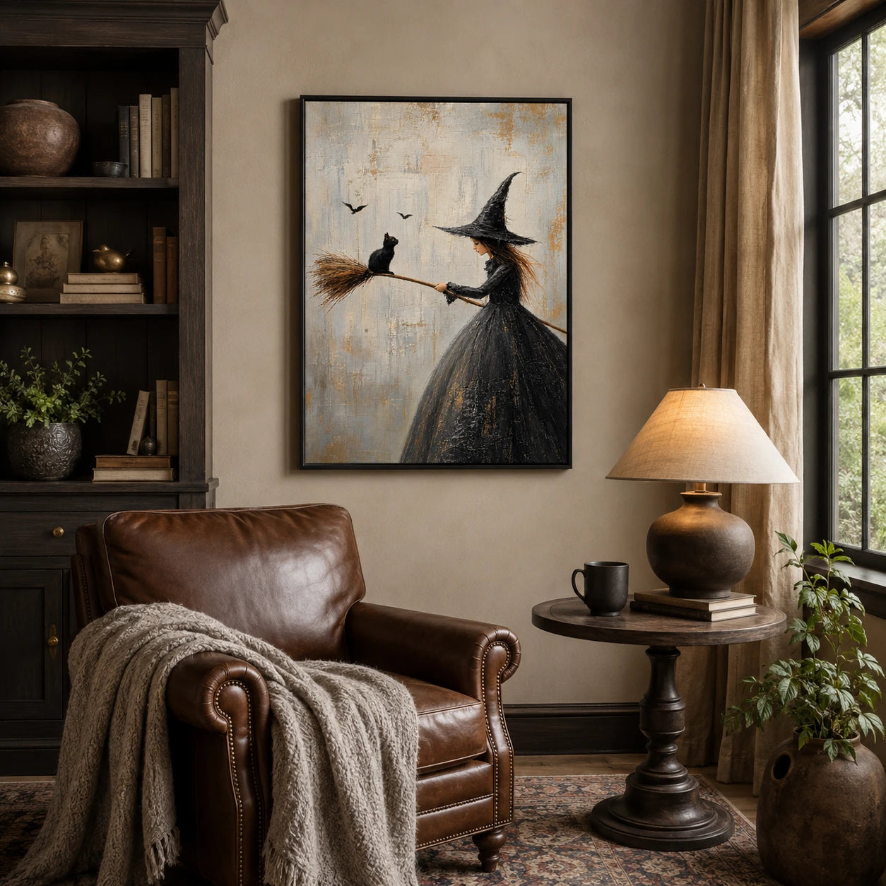 Witch Black Cat Broom Gothic Canvas Art
