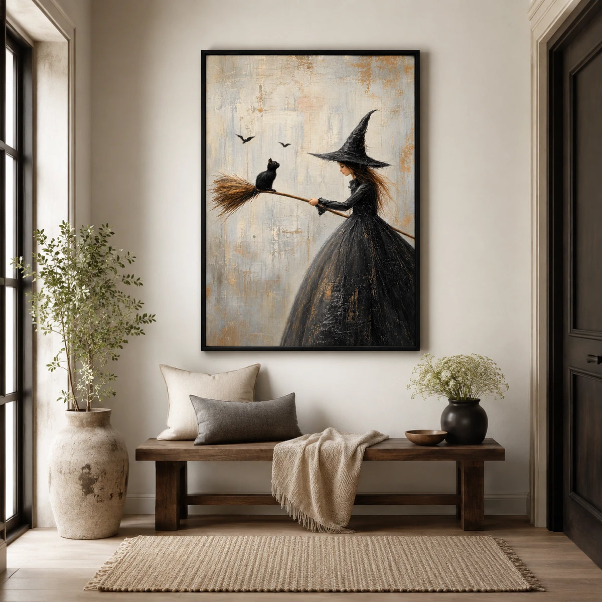 Witch Black Cat Broom Gothic Canvas Art