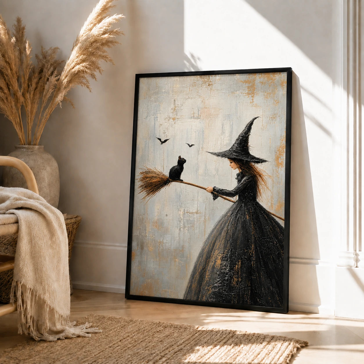 Witch Black Cat Broom Gothic Canvas Art