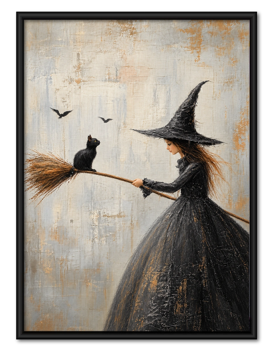 Witch Black Cat Broom Gothic Canvas Art