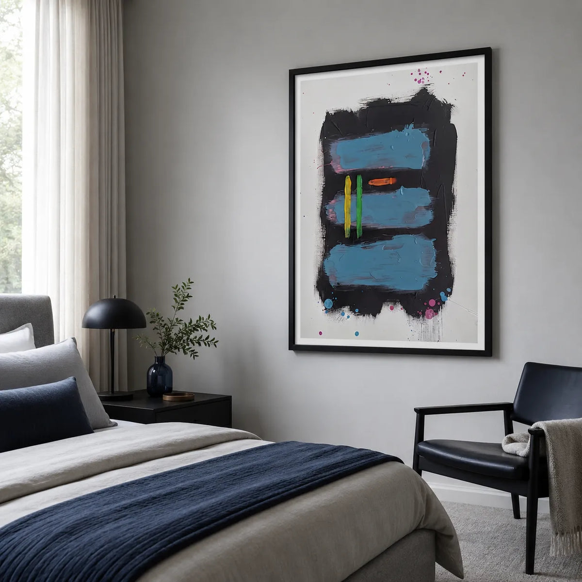 Blue Black Abstract Brushstroke Wall Art 6