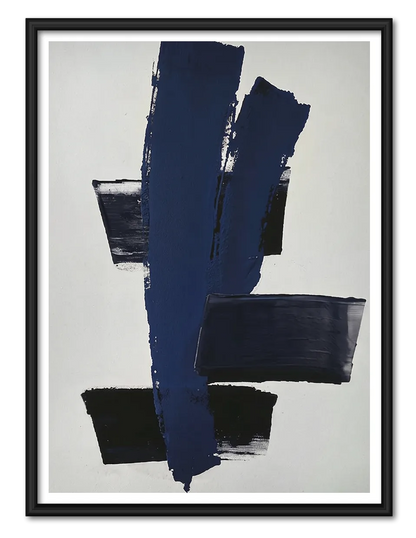 Navy Black Abstract Brushstroke Wall Art 1