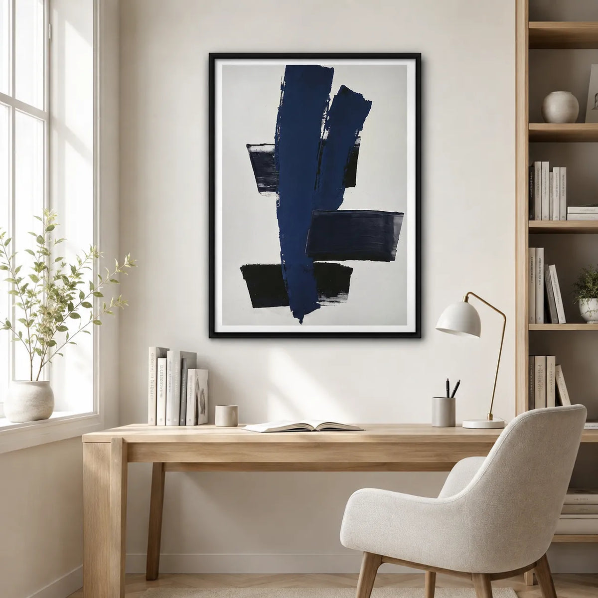 Navy Black Abstract Brushstroke Wall Art 2