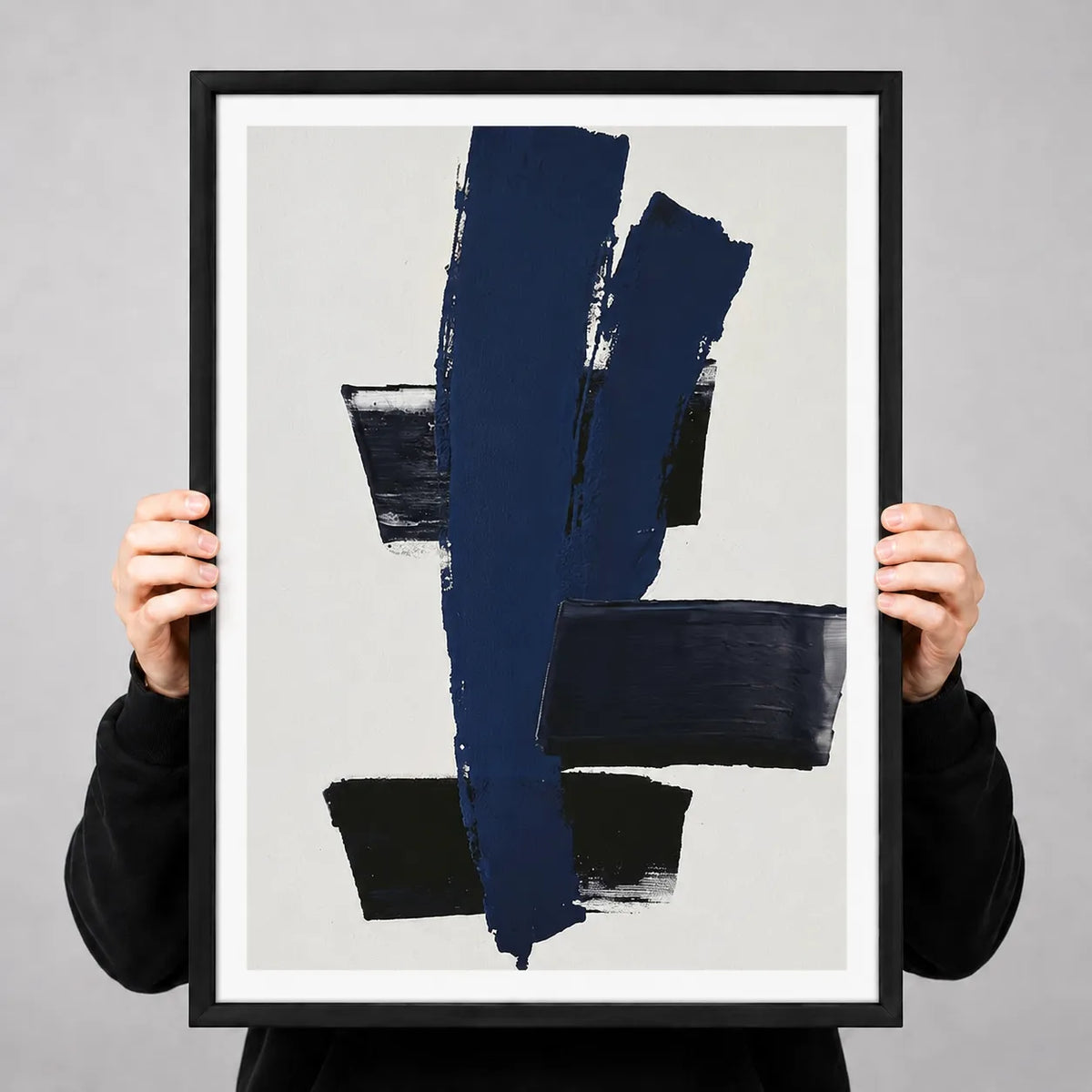 Navy Black Abstract Brushstroke Wall Art 3