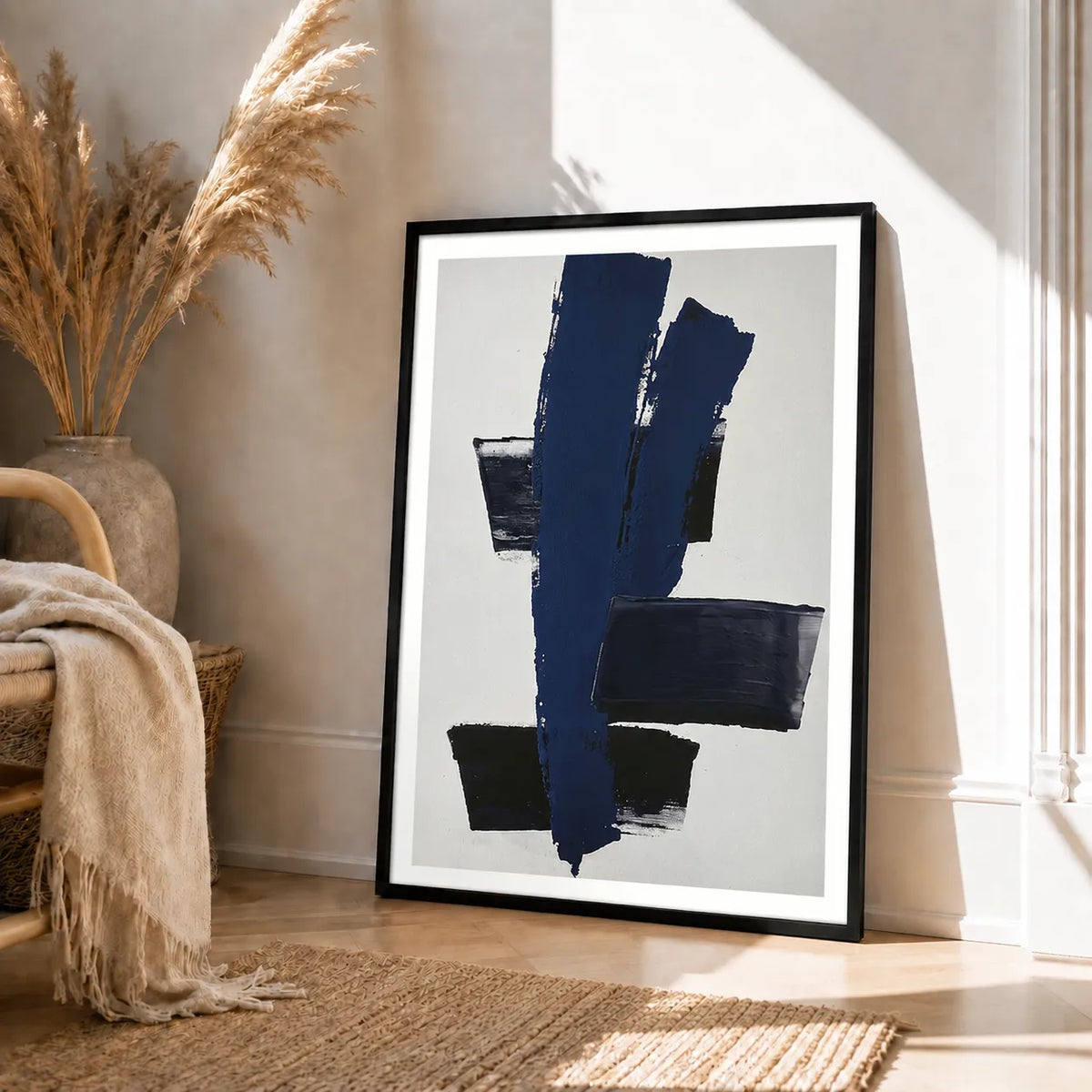 Navy Black Abstract Brushstroke Wall Art 4