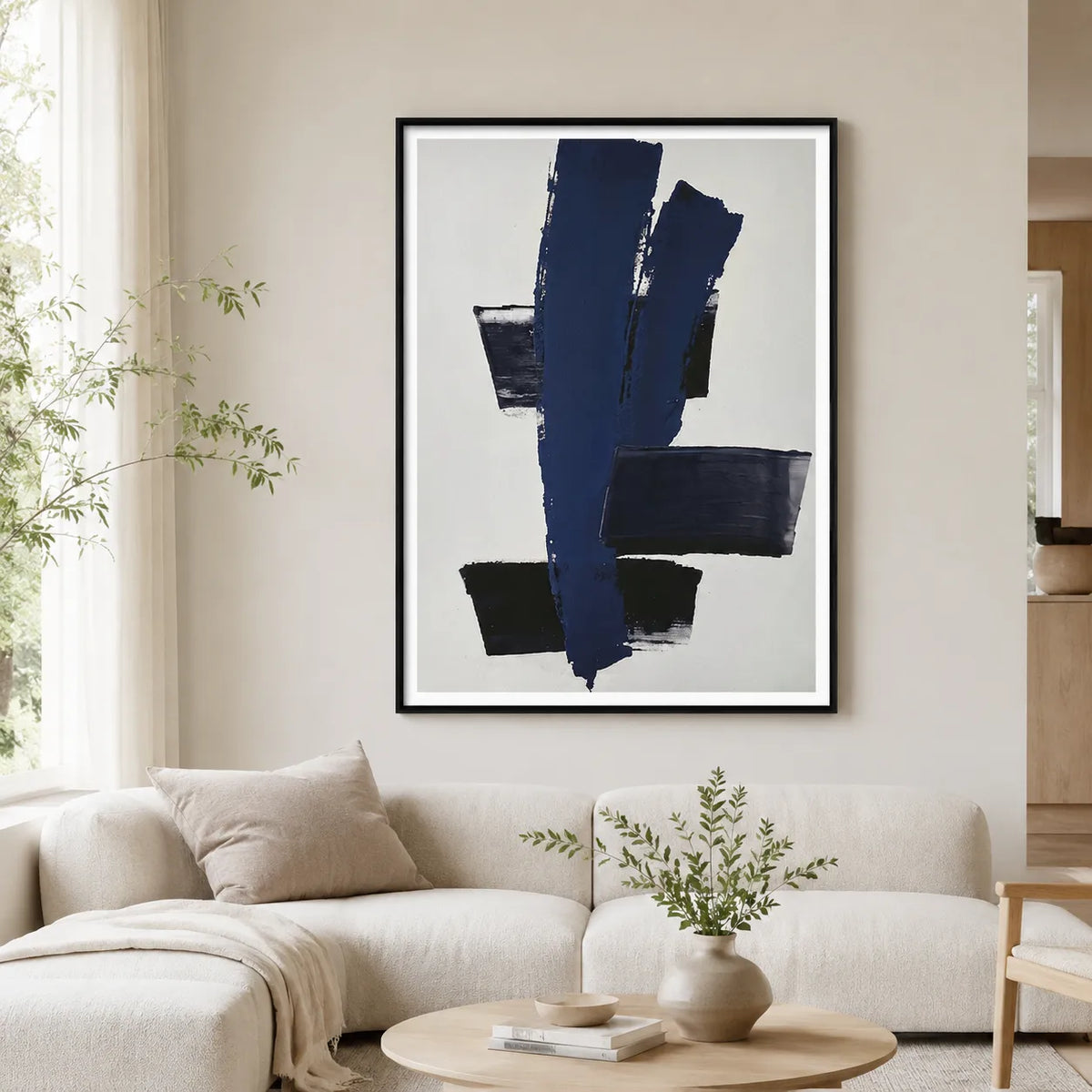 Navy Black Abstract Brushstroke Wall Art 5
