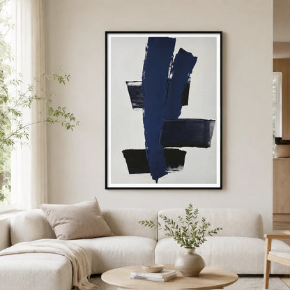 Navy Black Abstract Brushstroke Wall Art 5