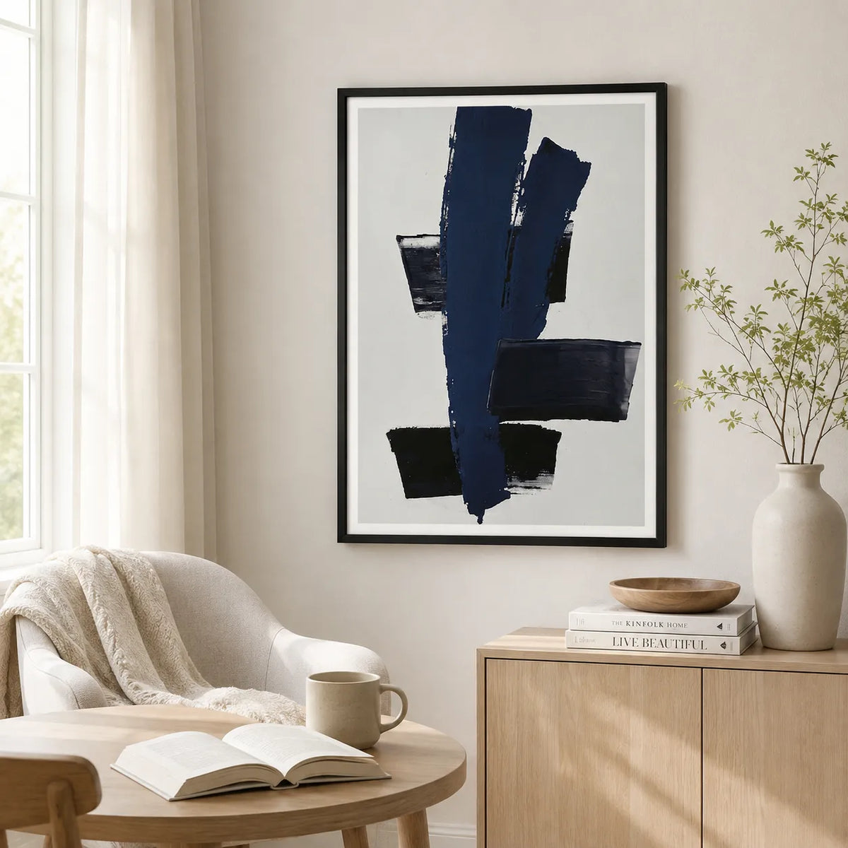 Navy Black Abstract Brushstroke Wall Art 7
