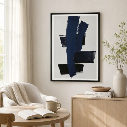 Navy Black Abstract Brushstroke Wall Art 7