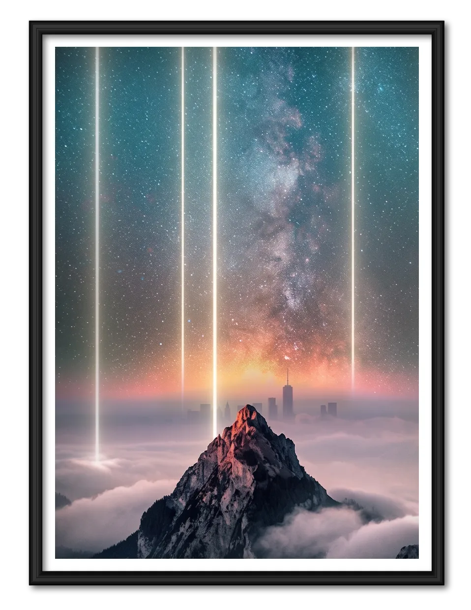 Cosmic Mountain Light Beams Wall Art 1